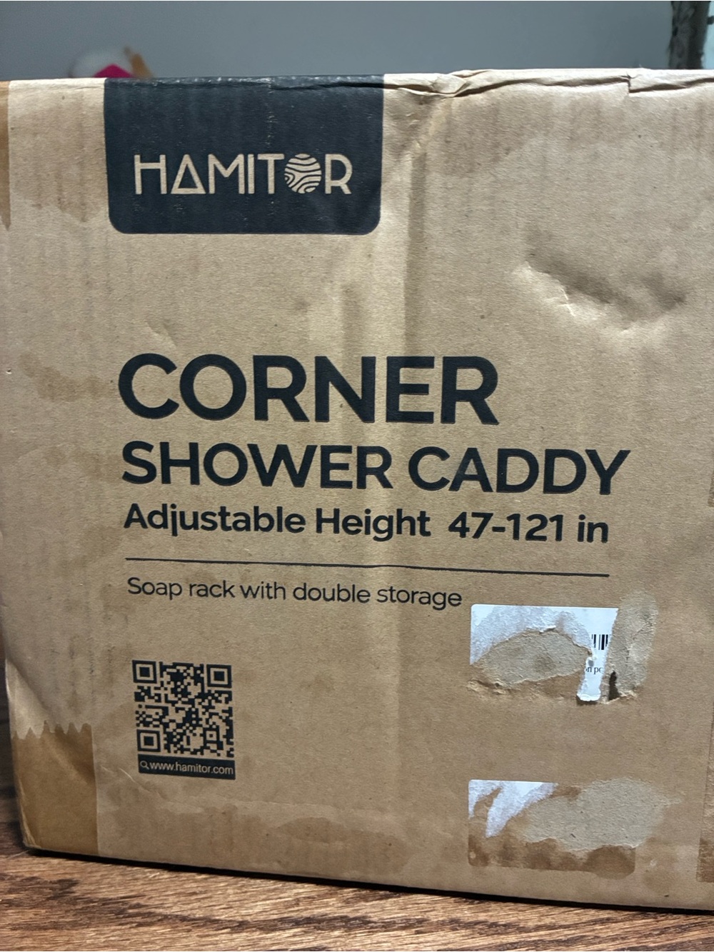 Hamitor Corner Shower Caddy in Black - Adjustable Height